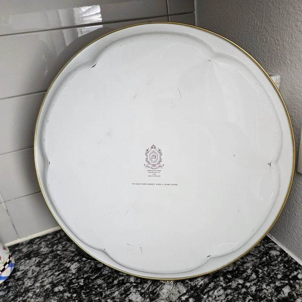 Vintage Daher Round Tray Lattice Floral Made‎ in England